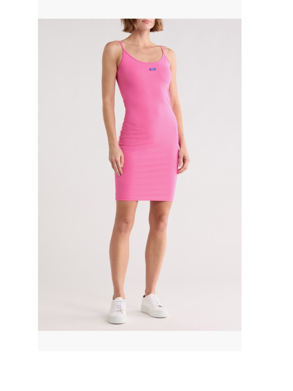 Boss Pink logo patch Spaghetti-Strap Mini Dress size Medium G8